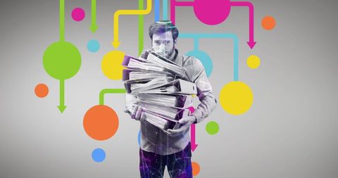 Businessman Juggling Files with Colorful Abstract Background - Download Free Stock Images Pikwizard.com