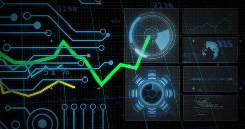 Dynamic Futuristic Digital Interface with Data Visualization