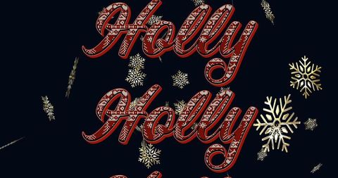 Festive 'holly jolly' text with gold snowflakes on navy background