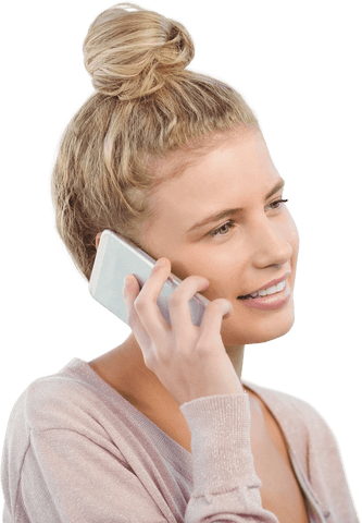 Smiling Young Woman Speaking on Smartphone Transparent Background