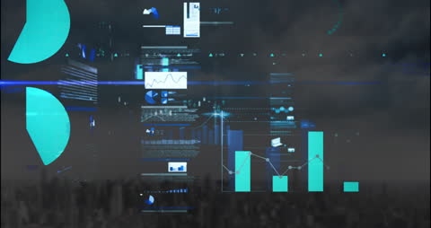 Digital Graphs and Trading Data Over Cityscape