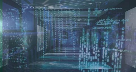 Holographic Code in Futuristic Corridor Research Facility - Download Free Stock Images Pikwizard.com