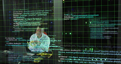 Engineer Analyzing Data Streams with Digital Interface in Server Room