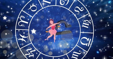 Virgo Symbol on Zodiac Wheel Against Starry Sky