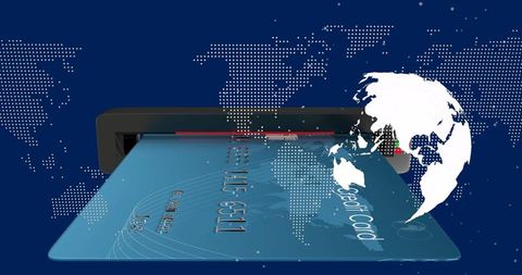 Global Data Processing Technology Concept with Credit Card and World Map