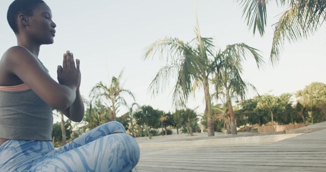 Young Woman Practicing Yoga Outdoors, Meditating Under Palm Trees - Download Free Stock Images Pikwizard.com