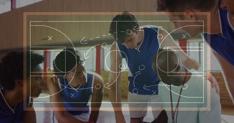 Basketball Strategy Session with Diverse Team on Court