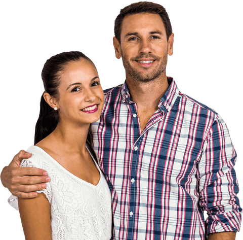 Transparent Portrait of Smiling Couple Embracing