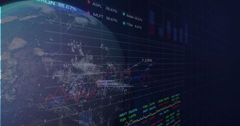 Global Financial Analytics Overlays Earth in Digital Space