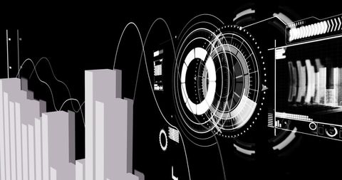 Futuristic data visualization on dark interface