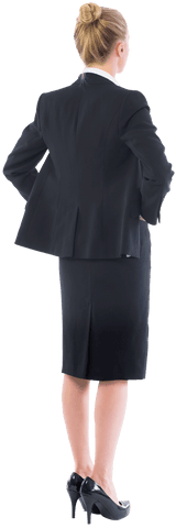 Transparent Businesswoman in Suit with Hands on Hips from Behind