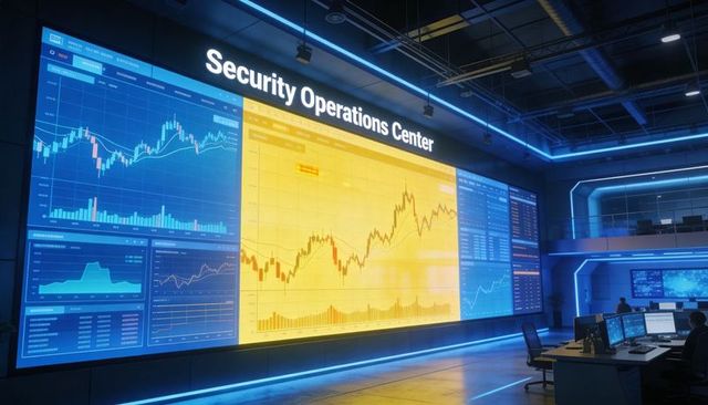 Security Operations Center with LED Dashboards Showing Real-Time Charts and Monitoring