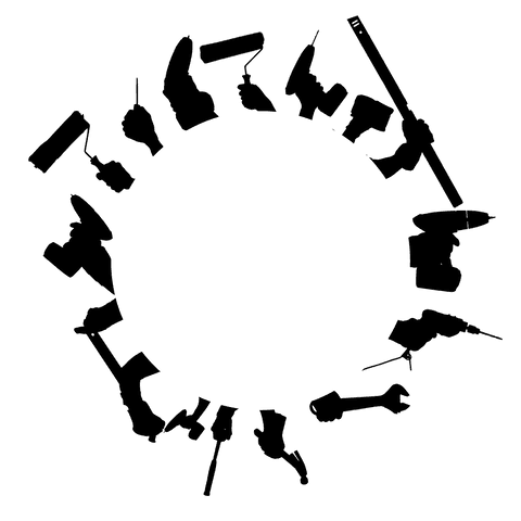 Transparent circle of black tools with copy space illustration