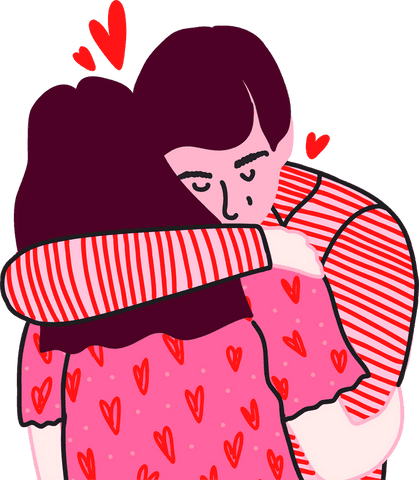 Transparent romantic embrace with floating hearts illustration