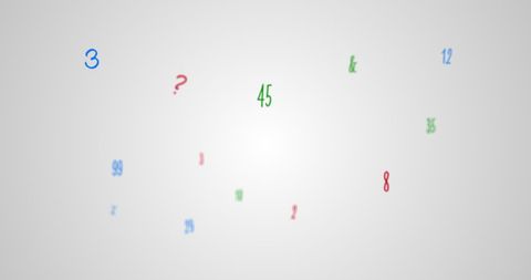 Colorful random letters and numbers on white background