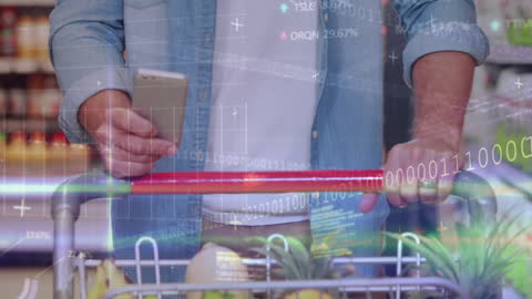 Tech-Savvy Shopper Analyzing Data While Grocery Shopping