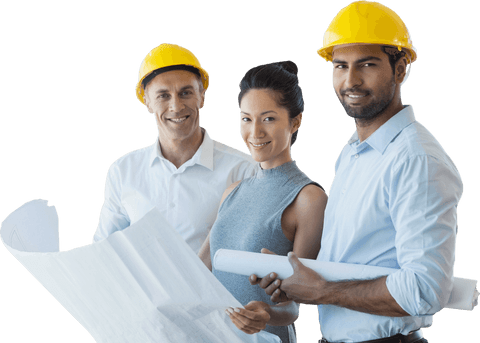 Confident Team of Architects Reviewing Blueprints on Transparent Background - Download Free Stock Videos Pikwizard.com