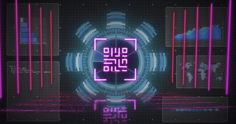 Futuristic data processing digital interface screen