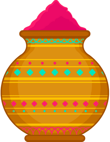 Ornate clay pot with pink powder on transparent background