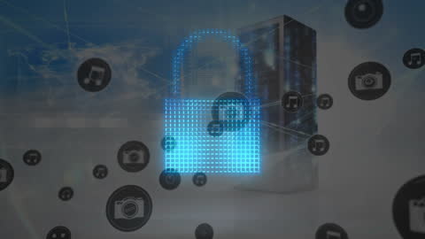 Global Cyber Security Network with Padlock Icon