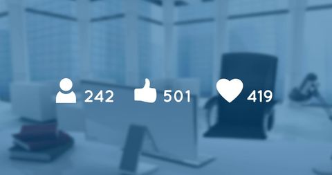 Social Media Metrics Overlay on Office Background - Download Free Stock Images Pikwizard.com