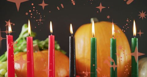 Festive Kwanzaa Candles with Pumpkins and Star Overlay - Download Free Stock Images Pikwizard.com