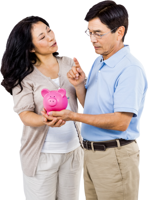 Happy Middle-Aged Couple Holding Pink Piggy Bank Transparent Background - Download Free Stock Videos Pikwizard.com