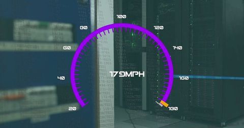 Digital speed gauge with data processing in server room
