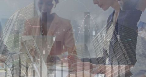 Global business finance strategy with data and cityscape
