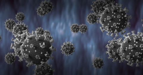 Digital representation of covid-19 viruses on dark background
