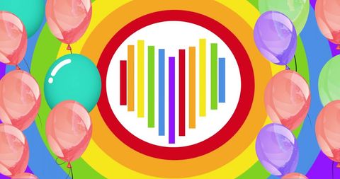 Rainbow Heart with Colorful Balloons on Vibrant Background