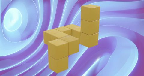 3D Block Structure with Blue Swirled Background