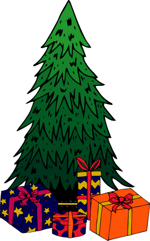 Festive Christmas Tree with Wrapped Presents on Transparent Background