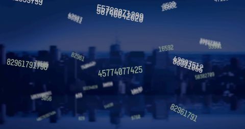 Dynamic digital numbers over cityscape background