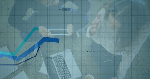 Business Meeting Overlay with Financial Data and Growth Chart