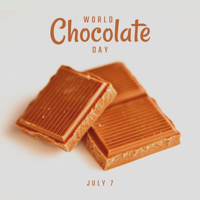 Digital composite image of fresh chocolate bars with world chocolate day text on white background. dessert, international chocolate day, sweet food and celebration concept.