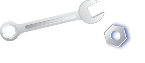 Silver spanner and nut on transparent background for industrial use