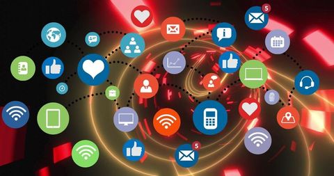 Social media integration over abstract digital spiral