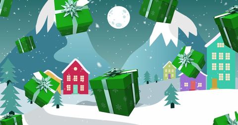 Holiday Gifts Hovering in Snowy Christmas Landscape - Download Free Stock Images Pikwizard.com
