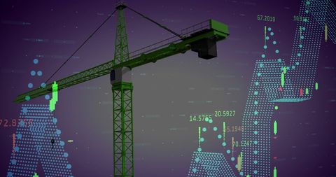 Crane Overlaid with Financial Data for Economic Growth - Download Free Stock Images Pikwizard.com