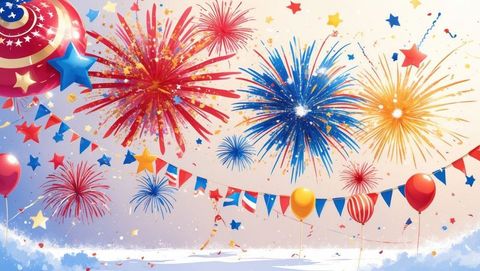 Vibrant fireworks and decorations on twilights celebration