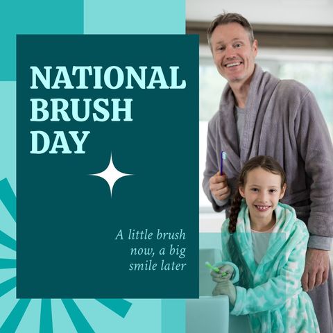 smiling father and daughter celebrate national brush day - Download Free Stock Templates Pikwizard.com