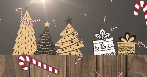 Festive Christmas Scene with Trees and Candy Canes in Rustic Style - Download Free Stock Images Pikwizard.com