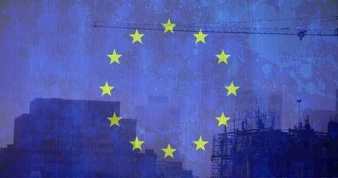 European Union Flag Overlay on Urban Construction Scene - Download Free Stock Images Pikwizard.com