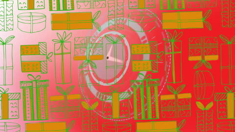 Festive Presents and Clock Animation on Vibrant Red Background