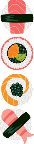 Vibrant sushi set illustration on transparent background for decoration