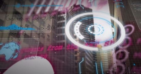 Futuristic Holographic Interface Over Urban Skyscrapers