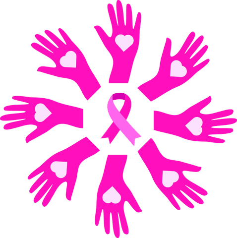 Transparent Pink Hands Embracing Breast Cancer Awareness Ribbon