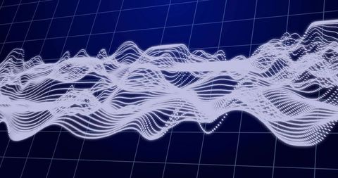 Flowing Glowing Wave Mesh Visualizing Data on Dark Grid for Technology and Science