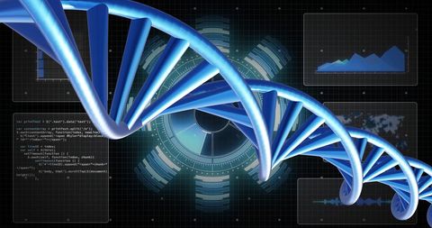 Rotating DNA Strand and Digital Data Background - Download Free Stock Images Pikwizard.com
